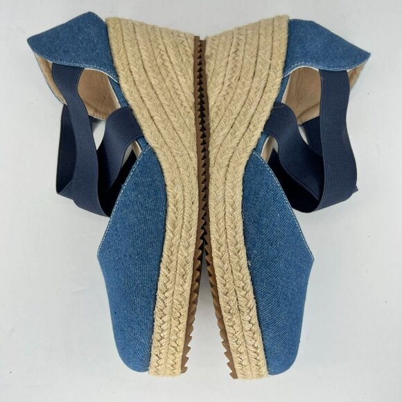 Womens Blue Beige Comfort Shoes Slip On Wedge Heel Espadrilles EU Size 41 - Picture 7 of 9